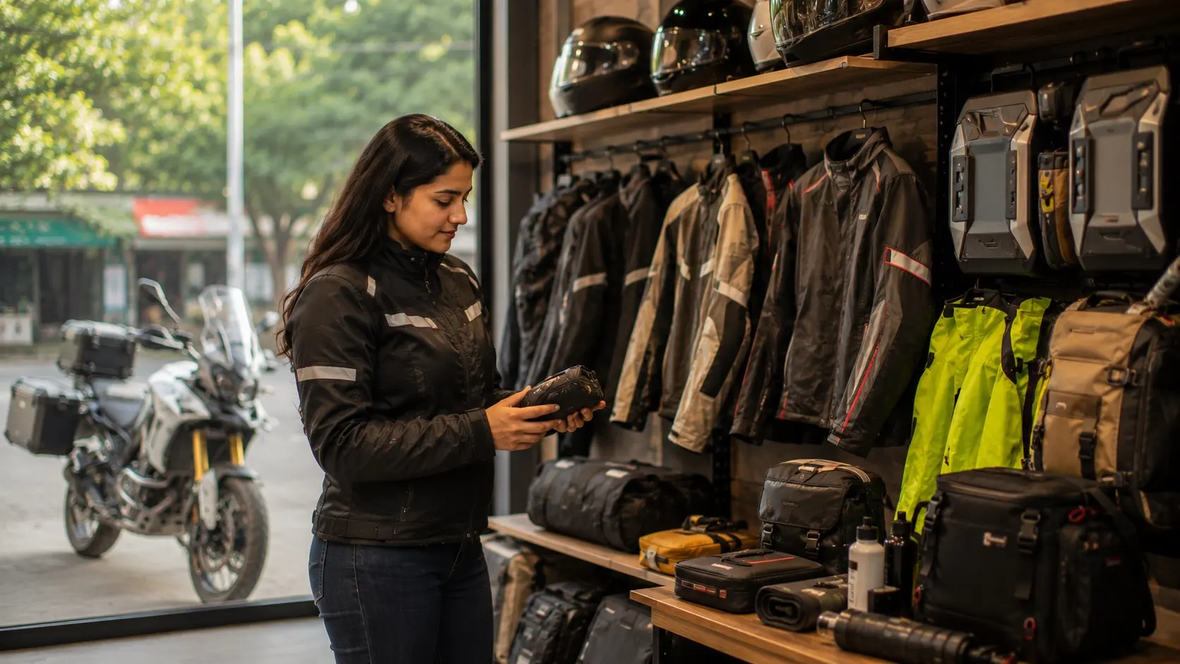 Motorcyclist building a touring gear setup over time