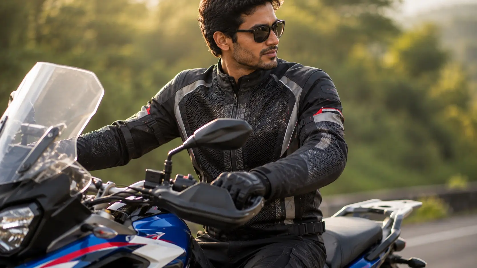 Close up of a ventilated mesh riding jacket