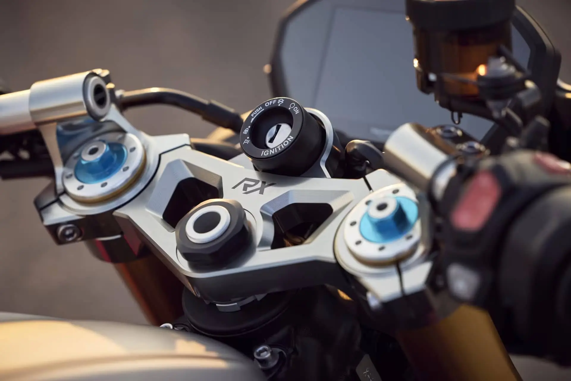 Close up cockpit view of the Street Triple 765 RX