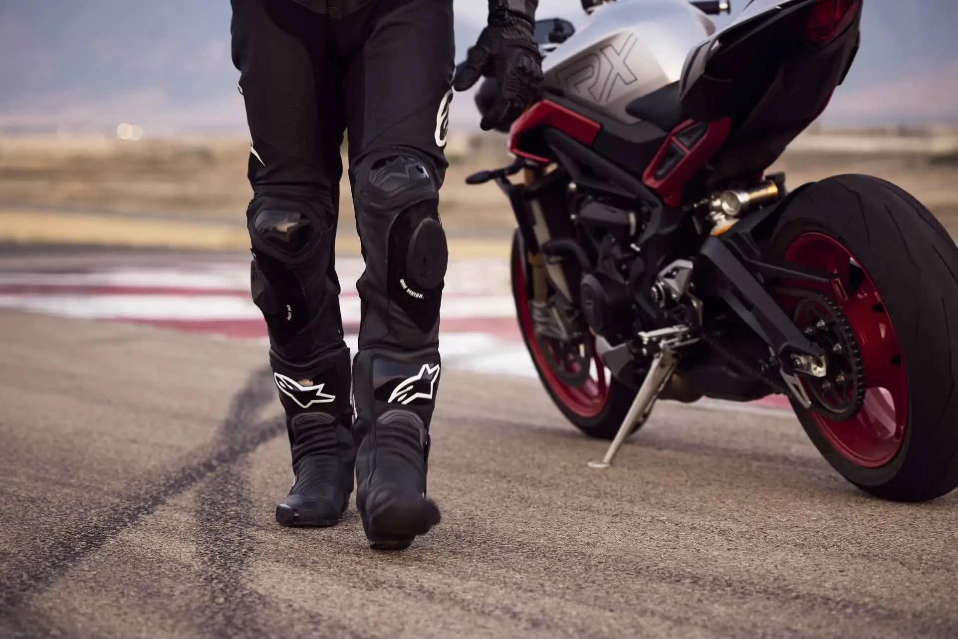 Triumph Street Triple 765 RX leaned into racetrack corner
