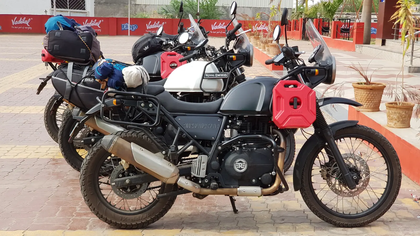 Loaded Royal Enfield Himalayans prepared for a twenty day expedition