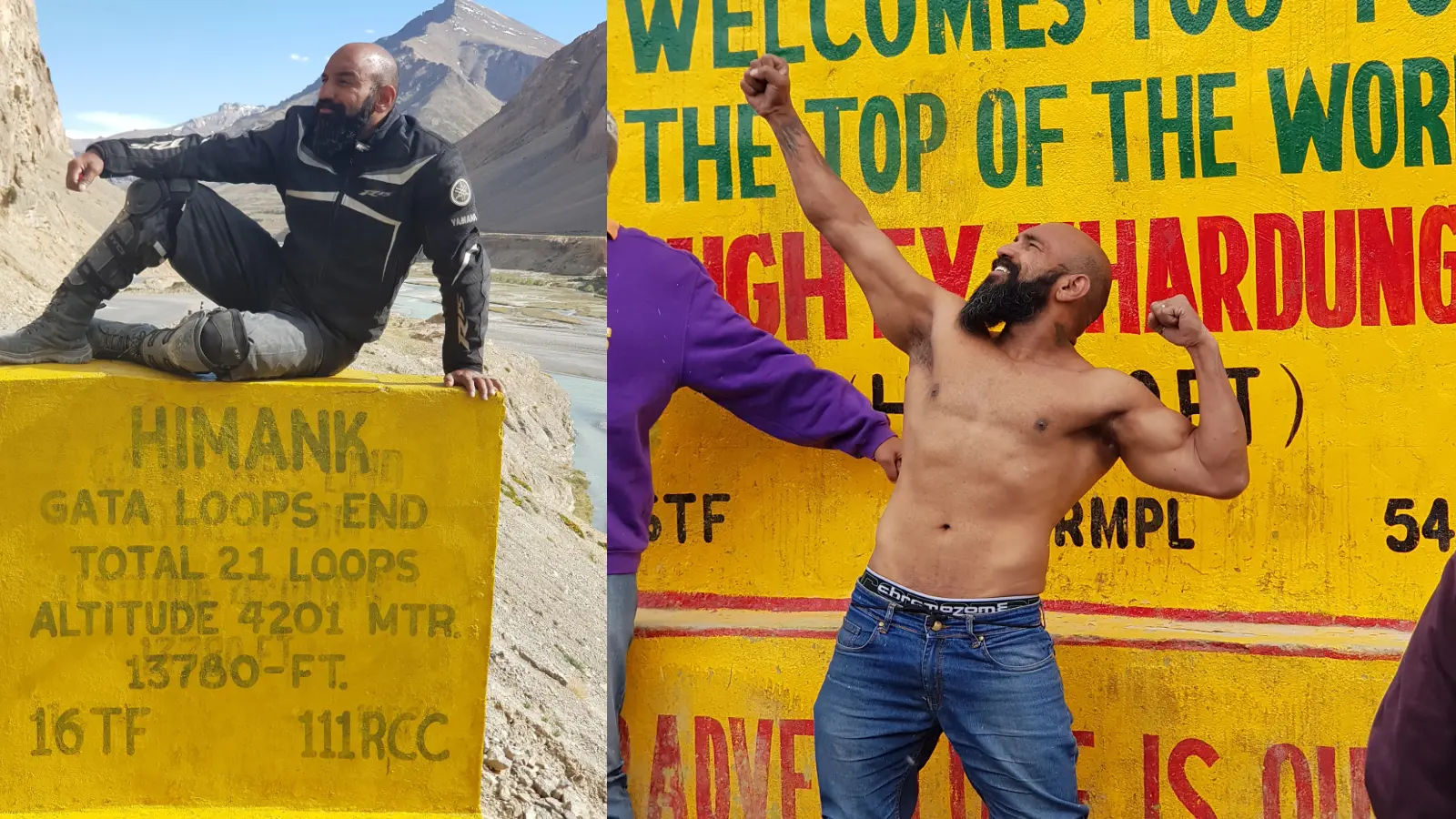 Riders celebrating after reaching high altitude terrain