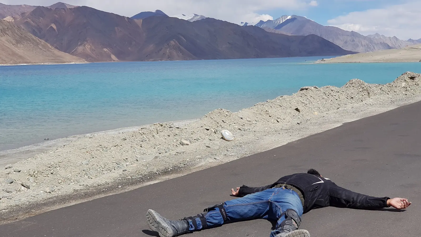 Pangong Lake beneath clear mountain skies