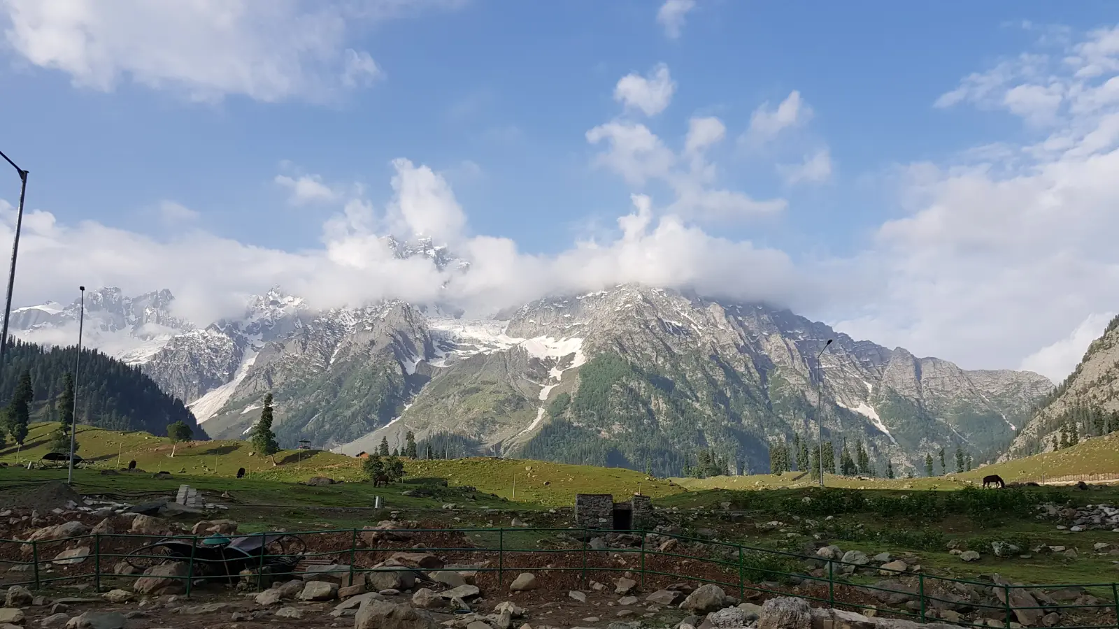 Snow covered Himalayan peaks under clear skies