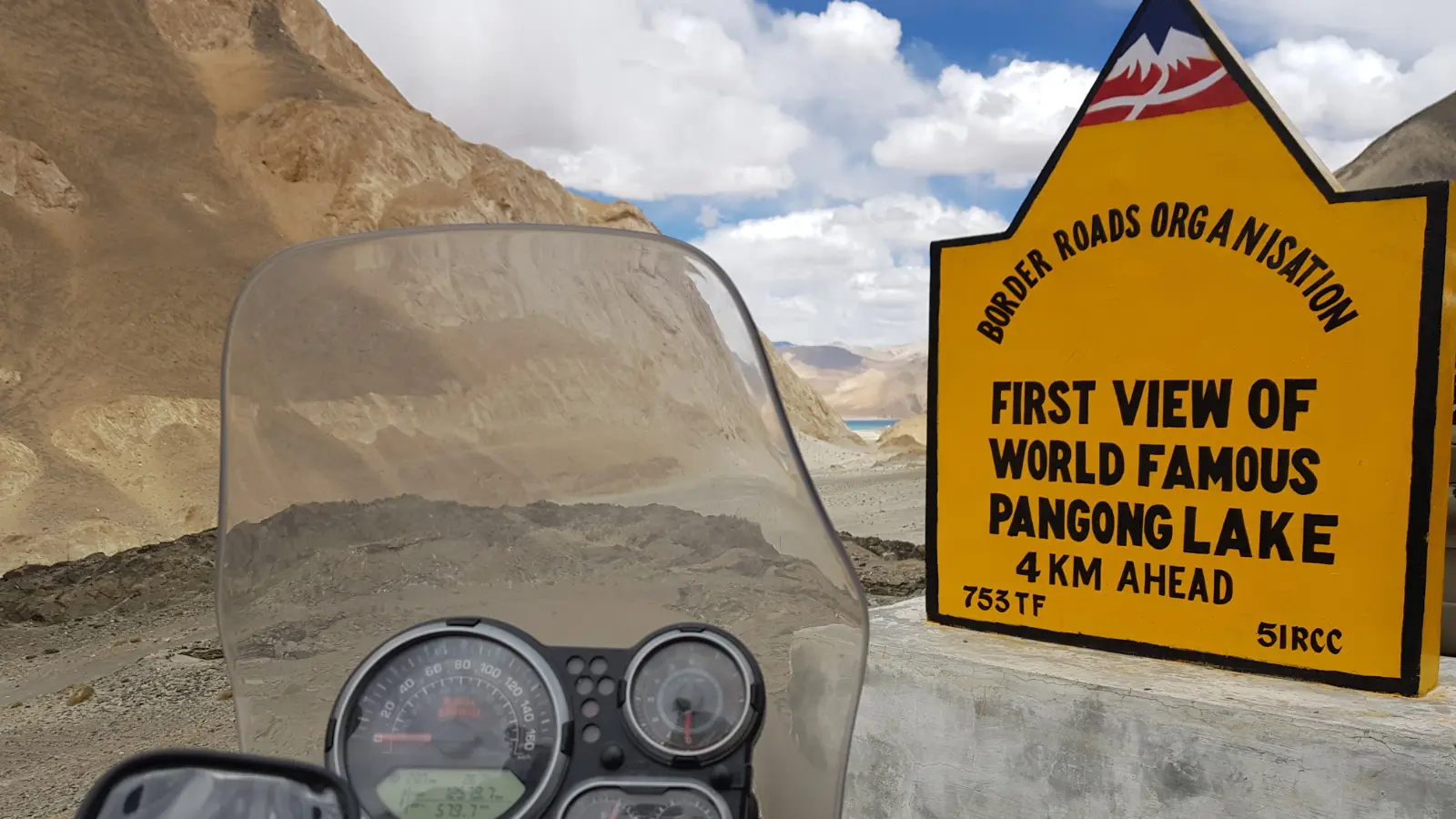 First distant view of Pangong Lake