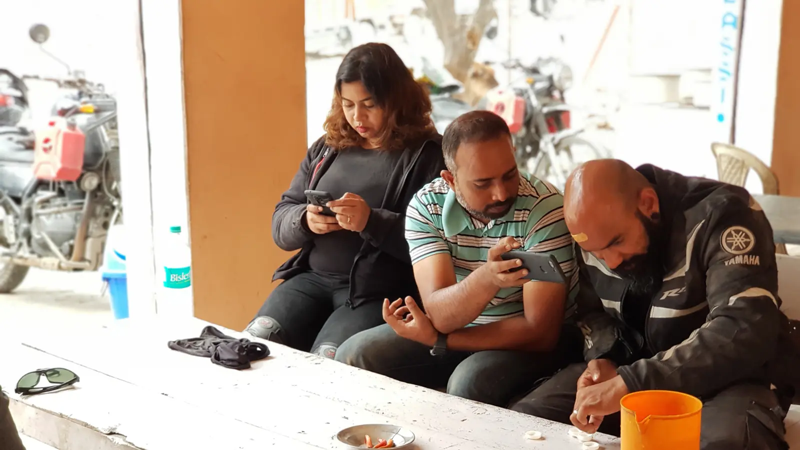 Riders taking a break during the return journey