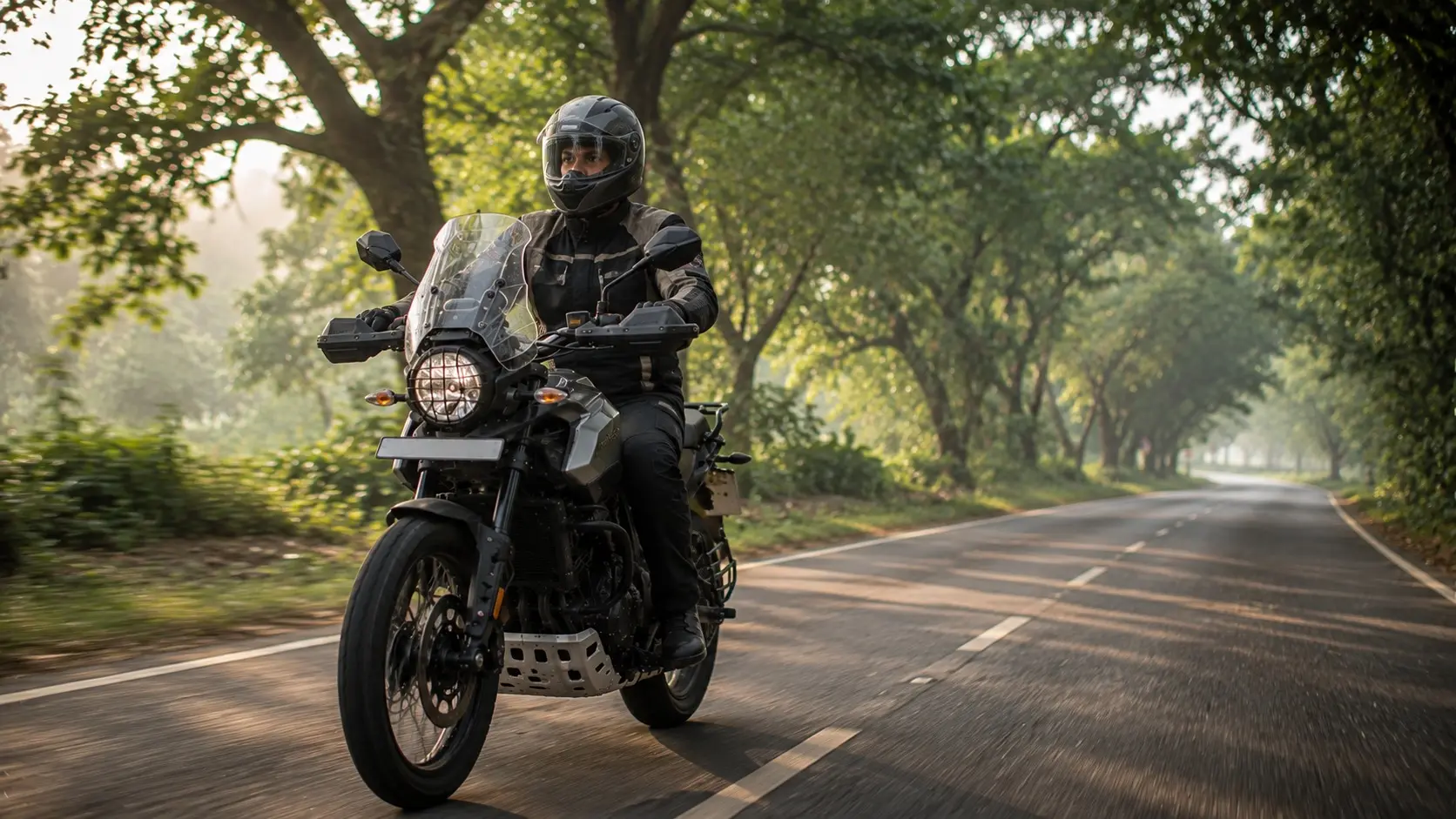 A rider leaving home early on a quiet weekend morning with a well maintained motorcycle.